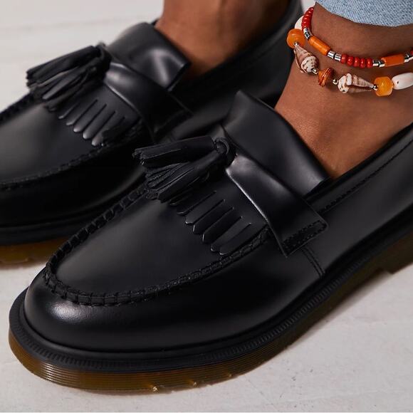 Dr. Martens Adrian Black Leather Fringe Tassel Lug Sole Platform Loafers - Picture 9 of 9